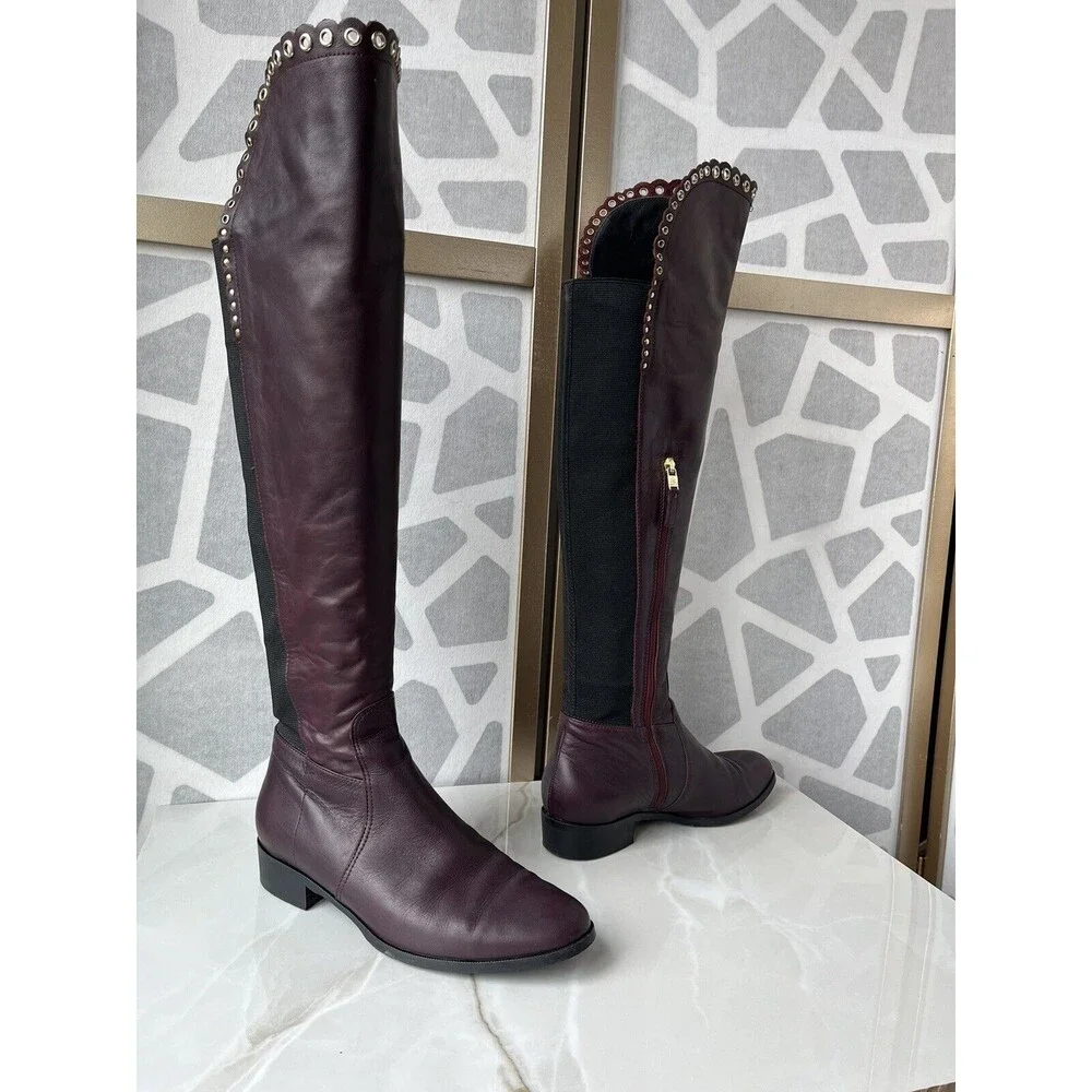 L.K. Bennett Joanne Low Heel Leather Over the Knee Boots Zip Sz 38.5 Us 8 Italy